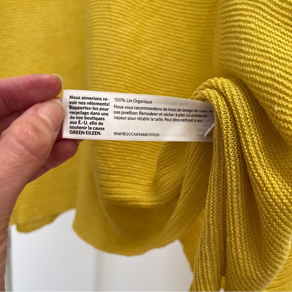 Eileen Fisher organic linen long sleeve sweater S yellow roll neck knit top - Picture 7 of 9